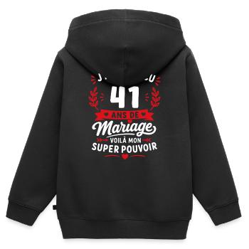 41 ans de mariage: super pouvoir - Sweat Premium à capuche zippé enfant bio - noir - Dos - AI Model Kid Male (0cm)
