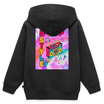 K-Pop-Stil - Kinder Premium Organic Zip Hoodie - Schwarz - Hinten - AI Model Kid Male (0cm)