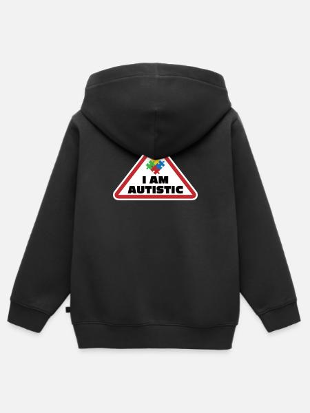 Je suis autiste : conception d’icônes de puzzle - Sweat Premium à capuche zippé enfant bio - noir