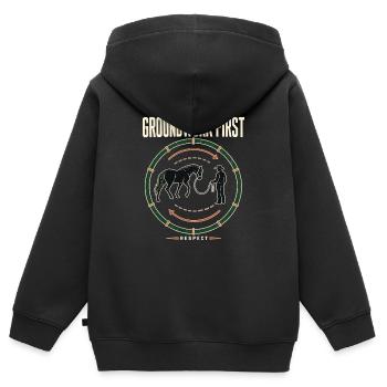Pferdetrainer Groundwork First Round Laufdiagramm - Kinder Premium Organic Zip Hoodie - Schwarz - Hinten - AI Model Kid Male (0cm)
