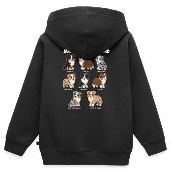 Farbtabelle für australische Schäferhund welpen - Kinder Premium Organic Zip Hoodie - Schwarz - Hinten - AI Model Kid Male (0cm)
