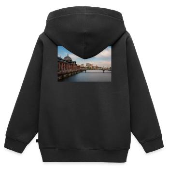 Historische Fischauktionshalle in Hamburg - Kinder Premium Organic Zip Hoodie - Schwarz - Hinten - AI Model Kid Male (0cm)