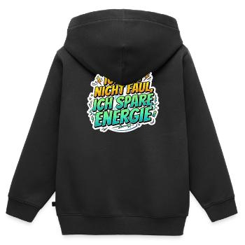 Ich bin nicht faul, ich spare Energie - Kinder Premium Organic Zip Hoodie - Schwarz - Hinten - AI Model Kid Male (0cm)
