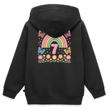 Geburtstag 7 Mädchen Regenbogen - Kinder Premium Organic Zip Hoodie - Schwarz - Hinten - AI Model Kid Male (0cm)