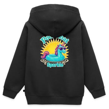 Retro Pool Float Sparkle, Glitter Unicorn Float Su - Kinder Premium Organic Zip Hoodie - Schwarz - Hinten - AI Model Kid Male (0cm)