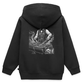 James Un barbecue grillé - Sweat Premium à capuche zippé enfant bio - noir - Dos - AI Model Kid Male (0cm)
