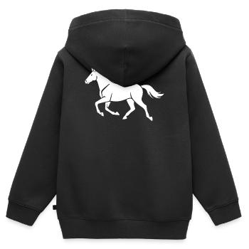 Weißes Pferd Silhouette Geschenk Reiter  - Kinder Premium Organic Zip Hoodie - Schwarz - Hinten - AI Model Kid Male (0cm)