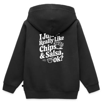 Ich mag einfach Chips und Salsa wirklich, okay? - Kinder Premium Organic Zip Hoodie - Schwarz - Hinten - AI Model Kid Male (0cm)