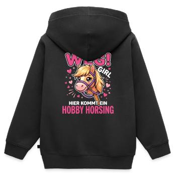 Aus dem weg girl hier kommt ein hobby horsing - Kinder Premium Organic Zip Hoodie - Schwarz - Hinten - AI Model Kid Male (0cm)