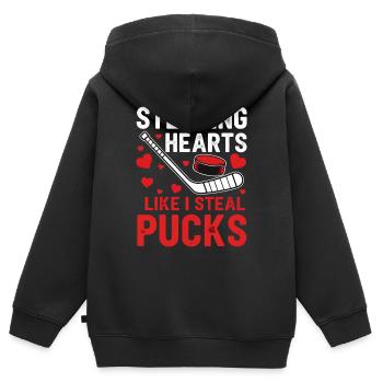 Herzen Stehlen wie Pucks - Kinder Premium Organic Zip Hoodie - Schwarz - Hinten - AI Model Kid Male (0cm)
