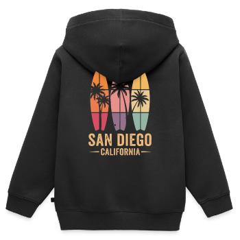 Surfer Palmen Retro San Diego - Kinder Premium Organic Zip Hoodie - Schwarz - Hinten - AI Model Kid Male (0cm)