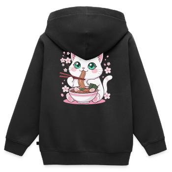 Kätzchen Katze Ramen Nudeln - Kinder Premium Organic Zip Hoodie - Schwarz - Hinten - AI Model Kid Male (0cm)
