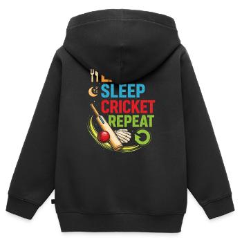 Cricket Essen Schlafen Wiederholen - Kinder Premium Organic Zip Hoodie - Schwarz - Hinten - AI Model Kid Male (0cm)