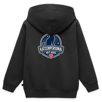 Katzenpersonal mit Herz - Kinder Premium Organic Zip Hoodie - Schwarz - Hinten - AI Model Kid Male (0cm)