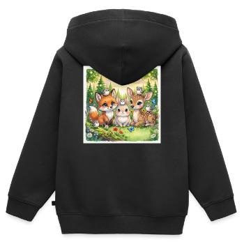 Cute Woodland Friends – Fox, Bunny & Deer Fantasy - Kinder Premium Organic Zip Hoodie - Schwarz - Hinten - AI Model Kid Male (0cm)