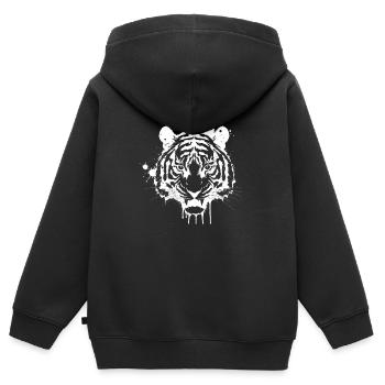 Tiger in Weiß gespritzt - Kinder Premium Organic Zip Hoodie - Schwarz - Hinten - AI Model Kid Male (0cm)