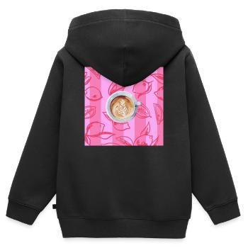 Cappuccino  - Kinder Premium Organic Zip Hoodie - Schwarz - Hinten - AI Model Kid Male (0cm)
