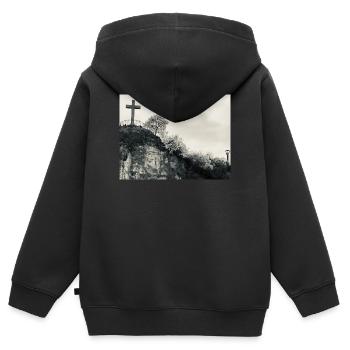 Stone Hill avec croix - Sweat Premium à capuche zippé enfant bio - noir - Dos - AI Model Kid Male (0cm)