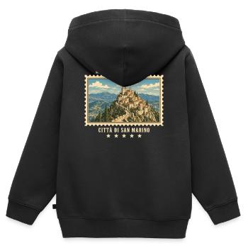 San Marino Città di San Marino Vintage Reisemarke - Kinder Premium Organic Zip Hoodie - Schwarz - Hinten - AI Model Kid Male (0cm)