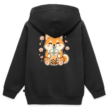 Shiba Inu Bubble Kawaii Doge Süß - Kinder Premium Organic Zip Hoodie - Schwarz - Hinten - AI Model Kid Male (0cm)