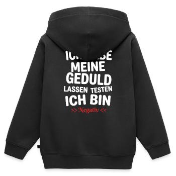 Ich habe meine Geduld testen lassen - Kinder Premium Organic Zip Hoodie - Schwarz - Hinten - AI Model Kid Male (0cm)