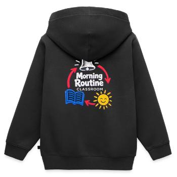 Morgenroutine Klassenlehrer zurück in die Schule - Kinder Premium Organic Zip Hoodie - Schwarz - Hinten - AI Model Kid Male (0cm)