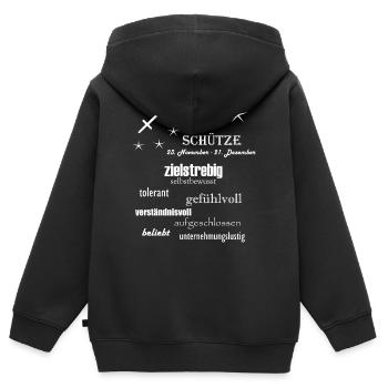 Schütze_Sternzeichen - Kinder Premium Organic Zip Hoodie - Schwarz - Hinten - AI Model Kid Male (0cm)
