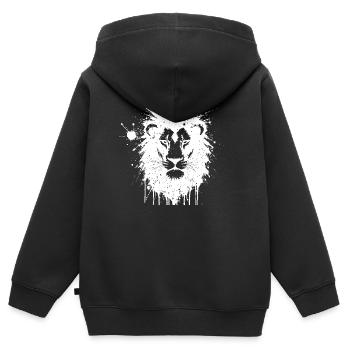 Löwe in weißen Tintentropfen - Kinder Premium Organic Zip Hoodie - Schwarz - Hinten - AI Model Kid Male (0cm)