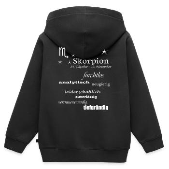 Skorpion_Sternzeichen - Kinder Premium Organic Zip Hoodie - Schwarz - Hinten - AI Model Kid Male (0cm)
