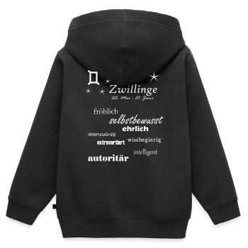 Zwillinge_Sternzeichen - Kinder Premium Organic Zip Hoodie - Schwarz - Hinten - AI Model Kid Male (0cm)