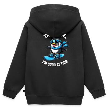 Pinguin auf Snowboard Wintersport Spruch - Kinder Premium Organic Zip Hoodie - Schwarz - Hinten - AI Model Kid Male (0cm)