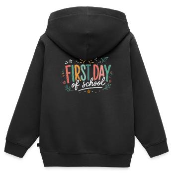 Lustiger Lehrer am ersten Schultag – zurück in die Schule - Kinder Premium Organic Zip Hoodie - Schwarz - Hinten - AI Model Kid Male (0cm)