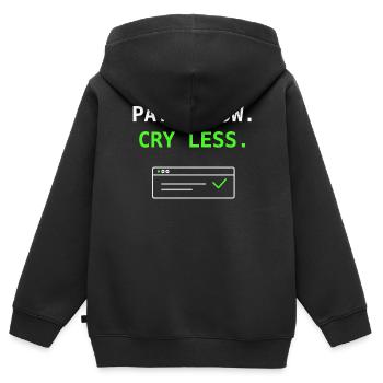 Patch Now Cry Less IT Security Update Humor Shirt! - Kinder Premium Organic Zip Hoodie - Schwarz - Hinten - AI Model Kid Male (0cm)
