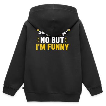 Geht es dir gut? Nein, aber ich bin lustig? - Kinder Premium Organic Zip Hoodie - Schwarz - Hinten - AI Model Kid Male (0cm)