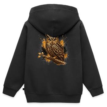 Leoparden Glam Eule - Kinder Premium Organic Zip Hoodie - Schwarz - Hinten - AI Model Kid Male (0cm)