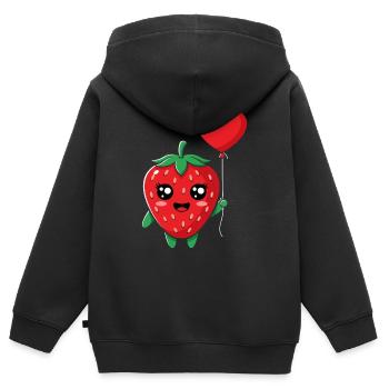 Kuschelige Erdbeere mit Herzballon - Kinder Premium Organic Zip Hoodie - Schwarz - Hinten - AI Model Kid Male (0cm)