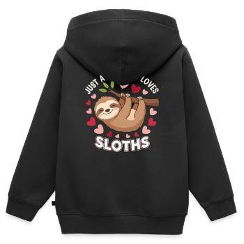 Faultier-Liebe Shirt für Mädchen - Kinder Premium Organic Zip Hoodie - Schwarz - Hinten - AI Model Kid Male (0cm)