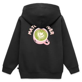 Matcha Liebhaber Tasse Herz Latte - Kinder Premium Organic Zip Hoodie - Schwarz - Hinten - AI Model Kid Male (0cm)