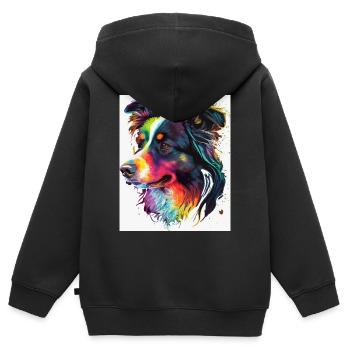 Regenbogen-Porträthund - Kinder Premium Organic Zip Hoodie - Schwarz - Hinten - AI Model Kid Male (0cm)