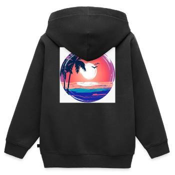 Sonnenuntergangs-Palmenkreis Ozean-Leuchten - Kinder Premium Organic Zip Hoodie - Schwarz - Hinten - AI Model Kid Male (0cm)