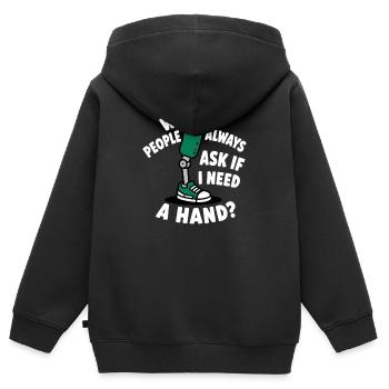 Warum fragen mich die Leute, ob ich eine Hand brau - Kinder Premium Organic Zip Hoodie - Schwarz - Hinten - AI Model Kid Male (0cm)