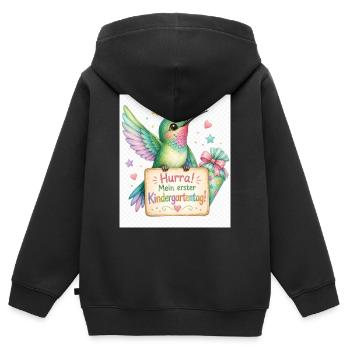 Hurra: Erster Kindergartenstart - Kinder Premium Organic Zip Hoodie - Schwarz - Hinten - AI Model Kid Male (0cm)
