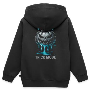 Trick-Modus-Kürbis - Kinder Premium Organic Zip Hoodie - Schwarz - Hinten - AI Model Kid Male (0cm)