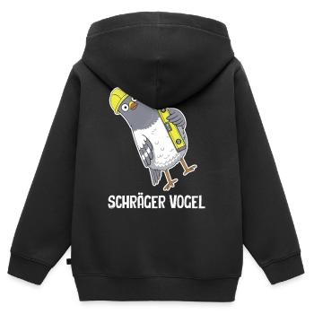 Schräger Vogel – Taube mit Wasserwaage - Kinder Premium Organic Zip Hoodie - Schwarz - Hinten - AI Model Kid Male (0cm)