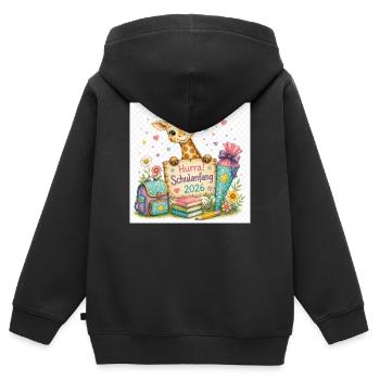 Giraffenstart 2026 Schulanfang - Kinder Premium Organic Zip Hoodie - Schwarz - Hinten - AI Model Kid Male (0cm)