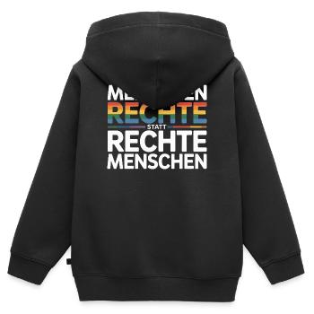 Menschenrechte statt rechte Menschen Sticker  - Kinder Premium Organic Zip Hoodie - Schwarz - Hinten - AI Model Kid Male (0cm)