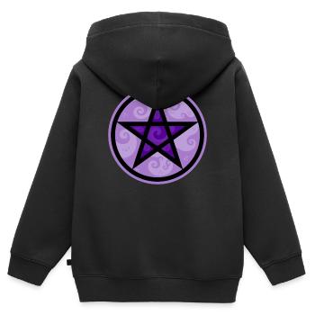 Pentakel - Pentagramm im Kreis mit lila Schnörkeln - Kinder Premium Organic Zip Hoodie - Schwarz - Hinten - AI Model Kid Male (0cm)