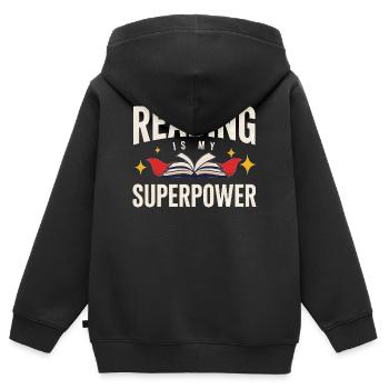 Leseliebhaber – Lesen ist meine Superkraft - Kinder Premium Organic Zip Hoodie - Schwarz - Hinten - AI Model Kid Male (0cm)