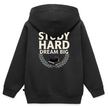 Studentenmotivation – Lernen Sie hart, träumen Sie groß - Kinder Premium Organic Zip Hoodie - Schwarz - Hinten - AI Model Kid Male (0cm)