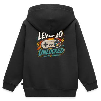 Level 10 freigeschaltetes 10-Jahres-Jubiläums-D-Geschenk - Kinder Premium Organic Zip Hoodie - Schwarz - Hinten - AI Model Kid Male (0cm)